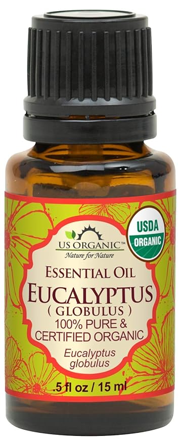 US Organic 100% Pure Eucalyptus Essential Oil (Globulus) - USDA Certified Organic, Steam Distilled - W/Euro droppers (More Size Variations Available) (15 ml /.5 fl oz)