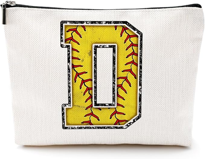 Softball Gifts Initial D Makeup Bag Softball Gifts for Team Cosmetic Bag