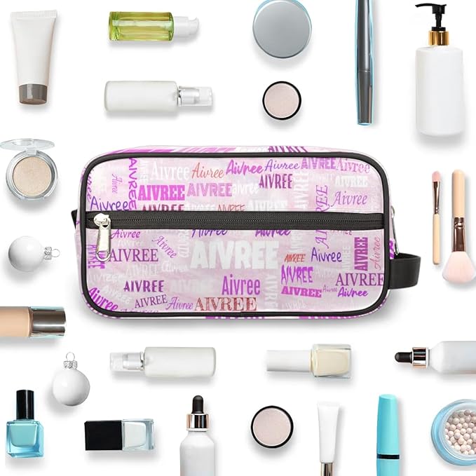 Personalized Makeup Bag with Name for Women Light Pale Pink Background