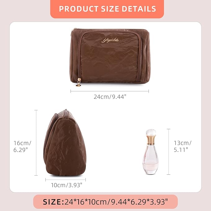 YIYIDSTO Cosmetic Bag Travel Makeup Bag Large Capacity Small Travel Zipper Pouch Makeup Organizer Bag for Women (Brown-2 Pack)
