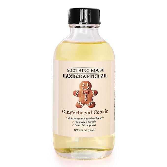 Soothing House Gingerbread Cookie Body Oil: Moisturizing Body Oil for Soft, Glowing Skin with Almond & Jojoba Oil (4 fl oz)