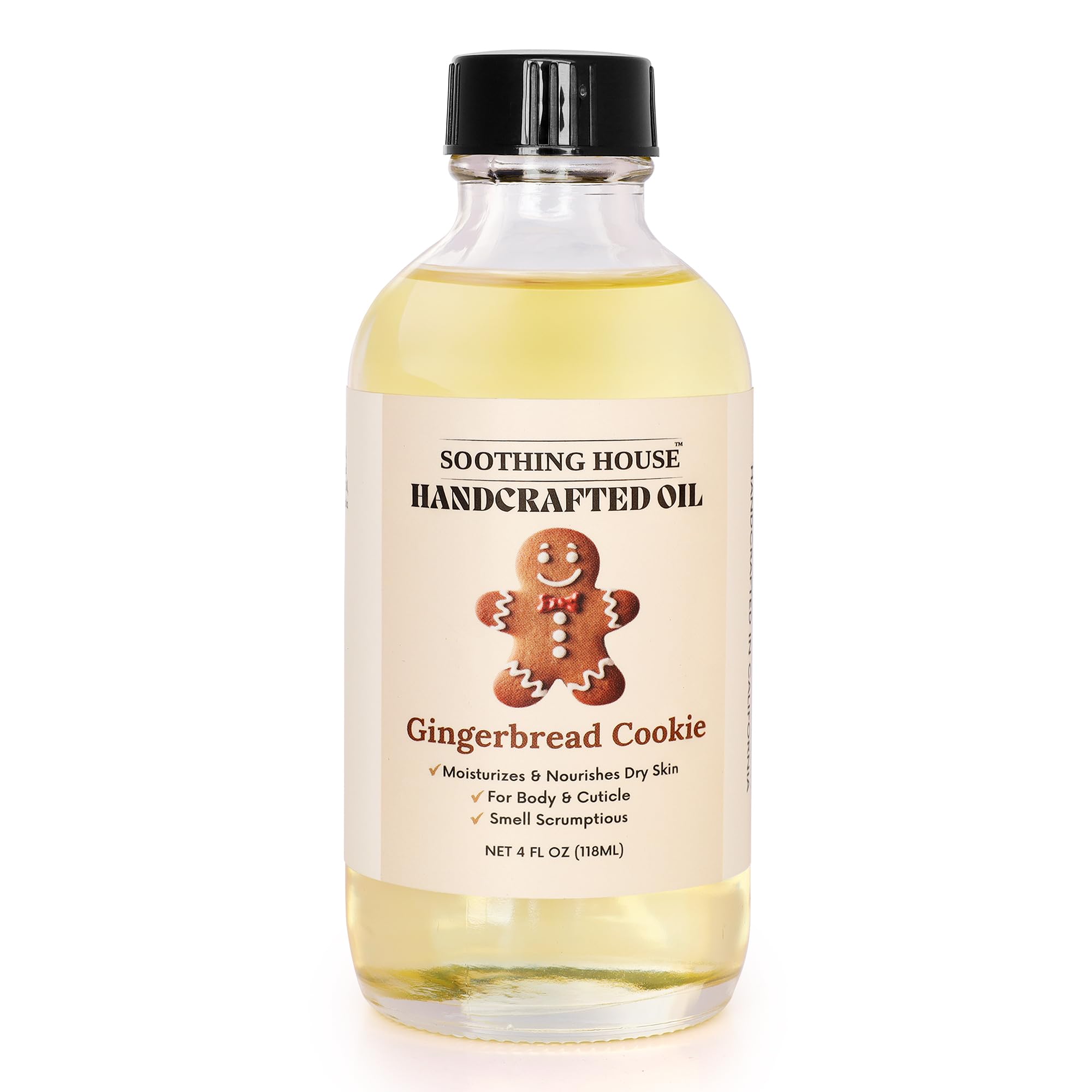 Soothing House Gingerbread Cookie Body Oil: Moisturizing Body Oil for Soft, Glowing Skin with Almond & Jojoba Oil (4 fl oz)