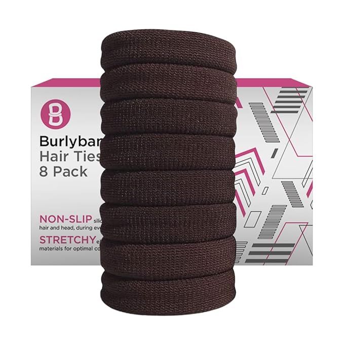 Burlybands Elastic Hair Ties No Damage for Thick Heavy Hair, Brown 8 Pack