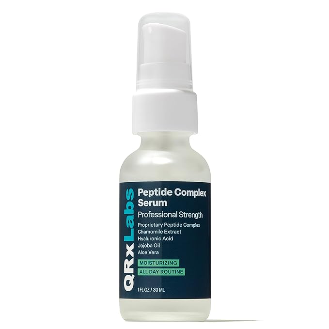 QRxLabs Peptide Complex Face Serum - Firming Collagen Peptide Serum - Antiaging Skincare Gel with Hydrating Hyaluronic Acid with Chamomile Extract - Unscented Gel, 1 Fl Oz
