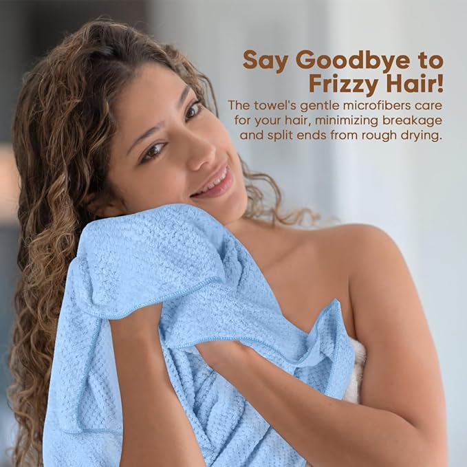 HOMEXCEL 5PK Microfiber Hair Towels, 40x20 in, Soft&Fast Drying for Long Hairs