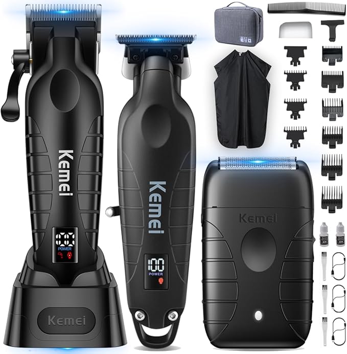 KEMEI KM-2293 3-Piece Cordless Barber Kit with Foil Shaver, Black