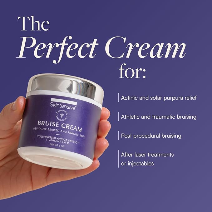 SKINTENSIVE Arnica Bruise Cream for Thin Skin – Vitamin K Cream for Bruises & Skin Discoloration, Moisturizing Arnica Cream for Seniors, Non-Greasy Formula, 4 Oz