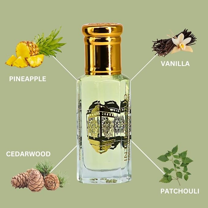 INTENSE OUD Majnoon Long Lasting Arabian Perfume Oils for Women 12ML (0.40 OZ) Fragrance Oil with Pineapple, Vanilla & Musky Notes - Concentrated Perfume Oil & Valentines Day Gift With Black Box