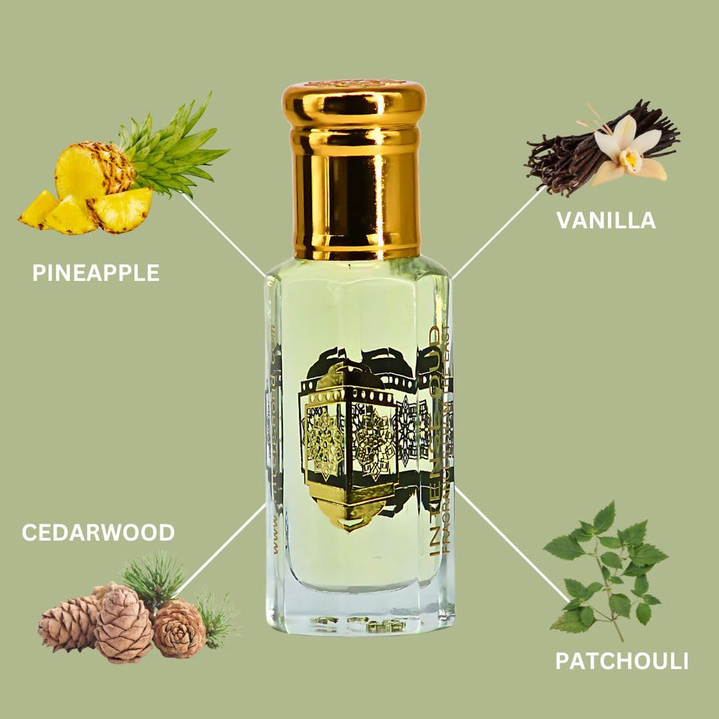 INTENSE OUD Majnoon Long Lasting Arabian Perfume Oils for Women 12ML (0.40 OZ) Fragrance Oil with Pineapple, Vanilla & Musky Notes - Concentrated Perfume Oil & Valentines Day Gift With Black Box