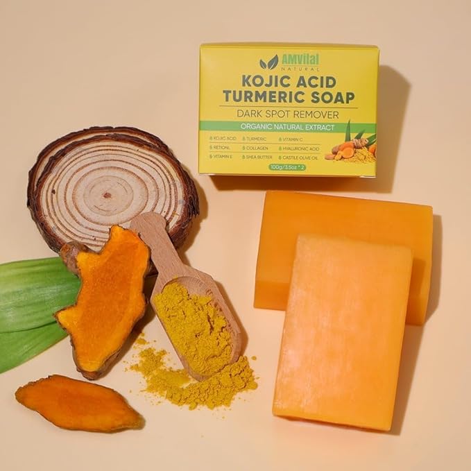 AMVital Turmeric Kojic Acid Soap Bars for Face & Body, 4-Pack