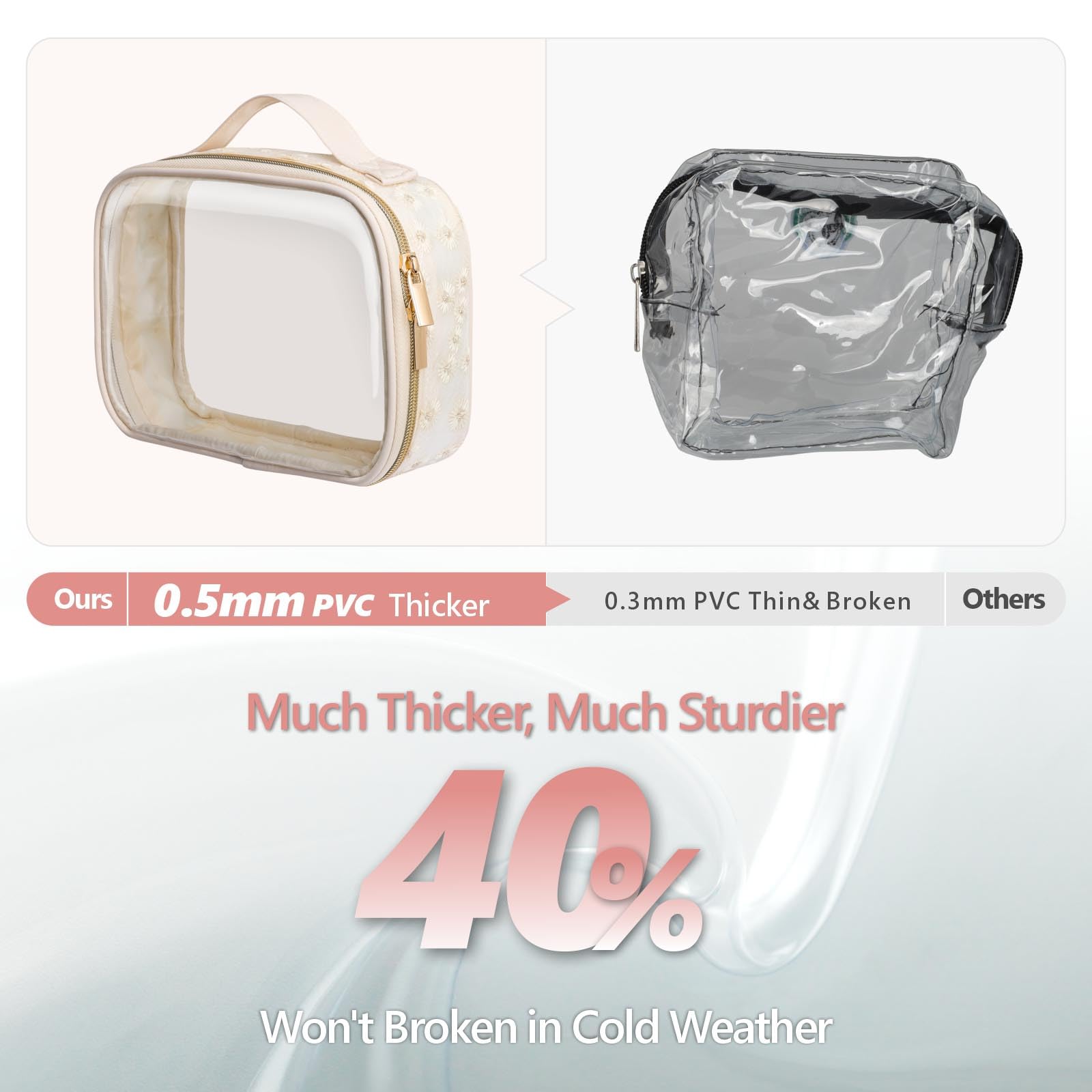 PACKISM Clear Makeup Bag Travel - TSA Approved Toiletry Bag, 2 Pack Beige