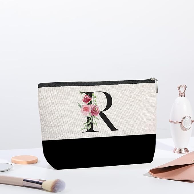 kdxpbpz Initial Makeup Bag, Personalized Gifts for Women, Personalized Makeup Bag, Bridesmaid Gifts, Cosmetic bags for Women (Letter R)