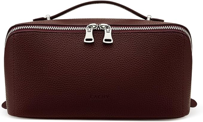 EACHY Travel Makeup Bag, Lychee Leather Large Capacity Cosmetic Bag for Women, Open Flat Toiletry Bag with TPU Brush Compartment, Waterproof Skincare Organizer Travel Essentials