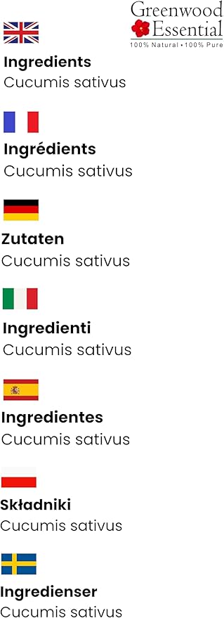Greenwood Essential Cucumber Oil (Cucumis sativus) | Cold Pressed | Natural | Undiluted | For Diluting Essential Oils | For Skin & Massage | Men & Women | 15ml (0.50 oz)
