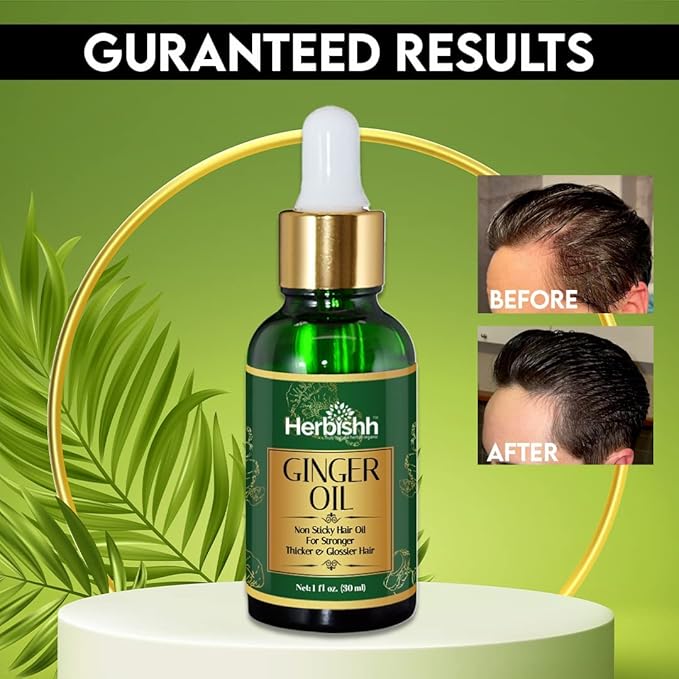 Herbishh Ginger Essential Oil For Hair Growth 30ml Each Pack Of 2, Non Sticky, Ginger Hair Growth Serum Oil For Thicker, Strong and Glossier, Ginger Oil for Hair with Dropper