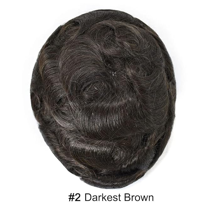 F M FACE MIRACLE NEW YORK Mens Toupee Human Hair Piece French Lace Toupee for Man Hair System Indian Human Hair Replacement Systems V-Looped PU Front Hairpieces 8"X10" 2# DARKEST BROWN