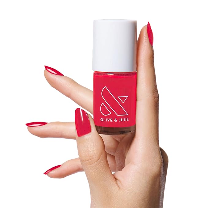 Olive & June Long Lasting Summer Nail Polish | Plump Gel-Like Finish No Lamp Needed | Lasts up to 10 days | Salon-Quality 15-Free Vegan & Cruelty-Free Chip-Resistant | Hibiscus Tropical Pink