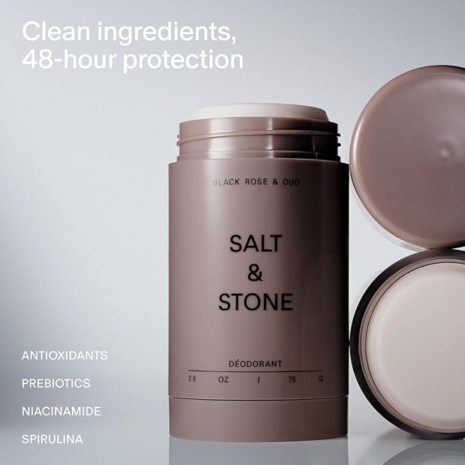 Salt & Stone Aluminum-Free Deodorant, Women & Men Black Rose & Oud 2.6 oz