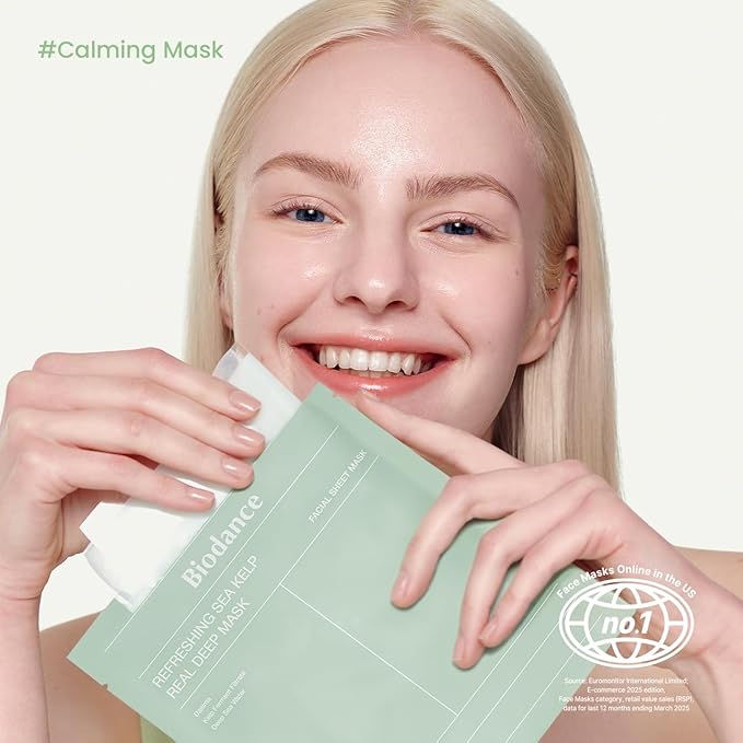 BIODANCE Refreshing Sea kelp Real Deep Mask, Overnight Hydrogel Face Mask, Calming, Oil & Sebum Control, Blemish Care, After Sun Care, Sunburn Relief, Korean Skin Care | 1.19oz(34g) x 4ea