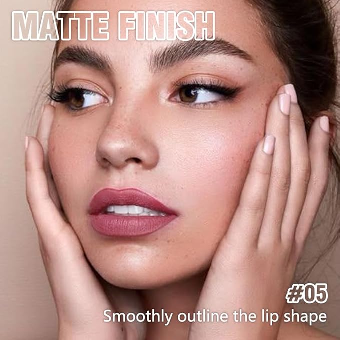 QIDSTERS Matte Lipstick Crayon Set for Women, Mauve 24 Hour Lipstick Lip Liner Pencil, Neutral Lip Stick Lipliner Long Lasting Waterproof Smudge Proof, Vegan & Cruelty-Free, 05