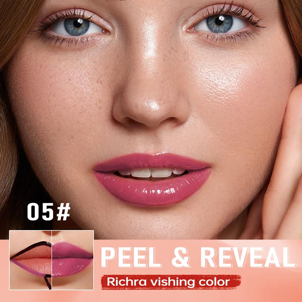 Deep Raspberry Peel Off Lip Gloss Tattoo and Lip Oil, Lip Stain Peel Off Masque - Peel Off Lip Tint,Long Lasting Waterproof Transfer-proof Lip Mask Lip Gloss Peel Off Lip Liner,Stay Lip Makeup 05#