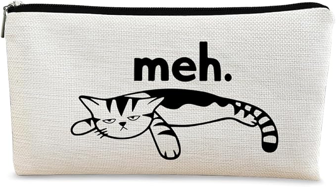 BARPERY Cat Meh Makeup Bag - Funny Sarcastic Cosmetic Zipper Travel Toiletry Bag for Cat Lovers, Teen Girls, Women Idea
