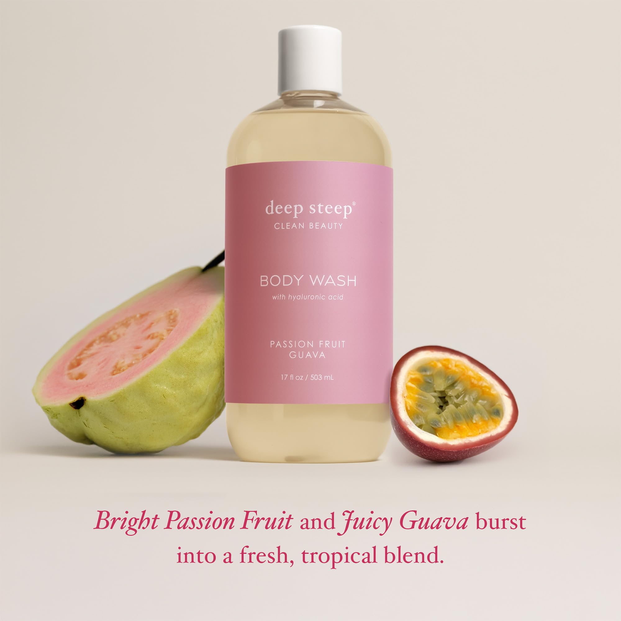Deep Steep Passion Fruit Guava Body Wash, Hydrating Shower Gel with Hyaluronic Acid & Shea Butter for Sensitive Skin, Bodywash for Women & Men, 17 Fl Oz, 1-Pack