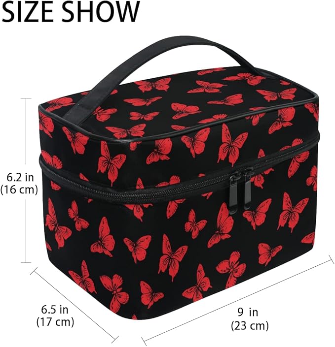 MNSRUU Butterfly Makeup Bag, Black Makeup Organizer Bags Toiletry Bag Box Travel Cosmetic Bag Make Up Train Case for Women Teen Girl Ladies