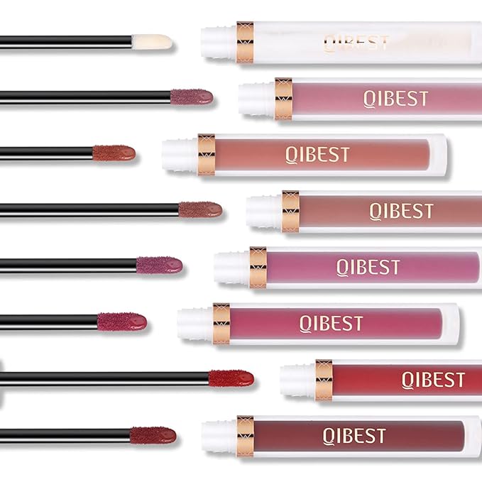 QiBest 7Pcs Matte Liquid Lipstick + 1Pcs Lip Plumper Makeup Set Kit, Pigmented Long Lasting Lip Gloss Set, Velvet Waterproof Halloween Lip Makeup Valentine's Day Gift Sets for Girls and Women