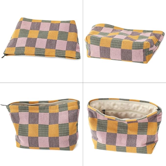 BBORGDC Plaid Cloth Makeup Bag - Large Capacity Travel Cosmetic Pouch & Toiletry Organizer with Zipper, Stylish Make Up Organizer for Daily Use,Gift for Women