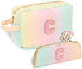 Sernaxi Personalized Initial Makeup Bag Waterproof Leather Cosmetic Bag Travel Toiletry Bag, Valentine’s Day Gift Makeup Organizer Case & Makeup Pouch for Women Teen Girls Mom Girlfriend Wife