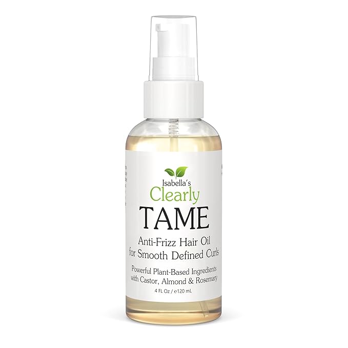 Isabella's Clearly TAME Anti Frizz Hair Oil Serum | Sulfate Free Leave-In Smoothing Treatment for Curly, Frizzy & Dry Hair | Adds Shine, Controls Humidity | Natural, Made in USA (4 Fl Oz)