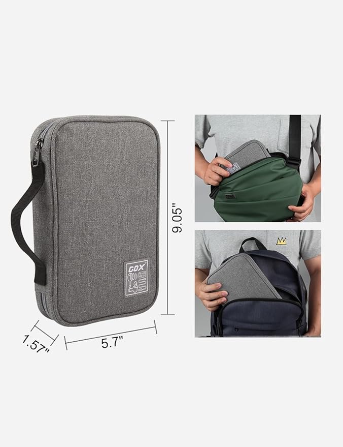GOX Cable Organizer Pouch – Case for Chargers and Cords, Cord Organizer Travel Black, Small Cable Organizer Bag for Earbuds & Tech Accessories(Grey-Large)