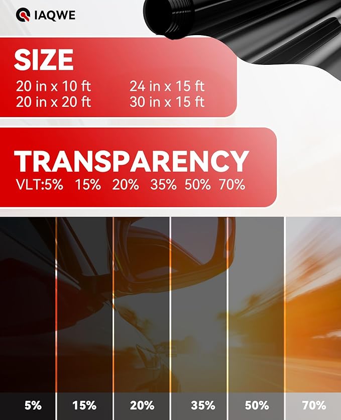 Car Window Tint 20" in x 10'Ft with 5% VLT, Nano Ceramic Window Tint Film for Car, UV&IR Protection Heat Insulation Anti-Explosion Scratch Resistant