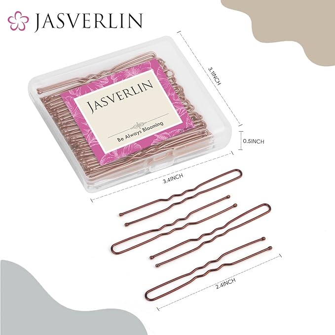 JASVERLIN U Shaped Bobby Pins Hair Brown, 2.4 In Bun Hair Pins 100 Pcs