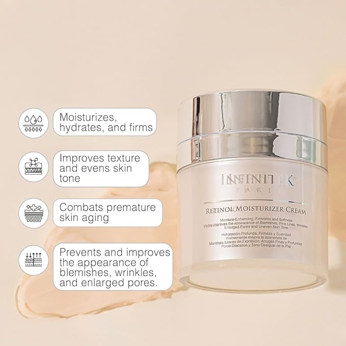 Infinitek Paris Retinol Face Moisturizer | 1% Retinol Cream with Hyaluronic Acid | Facial Cream for Wrinkles, Fine Lines, and Dark Spots | 1.7 oz / 50 g