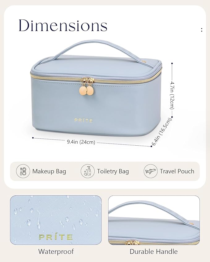 Prite Makeup Bag Travel Cosmetic Case, Women Toiletry bag Organizer, Blue