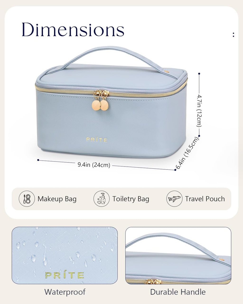 Prite Makeup Bag Travel Cosmetic Case, Women Toiletry bag Organizer, Blue