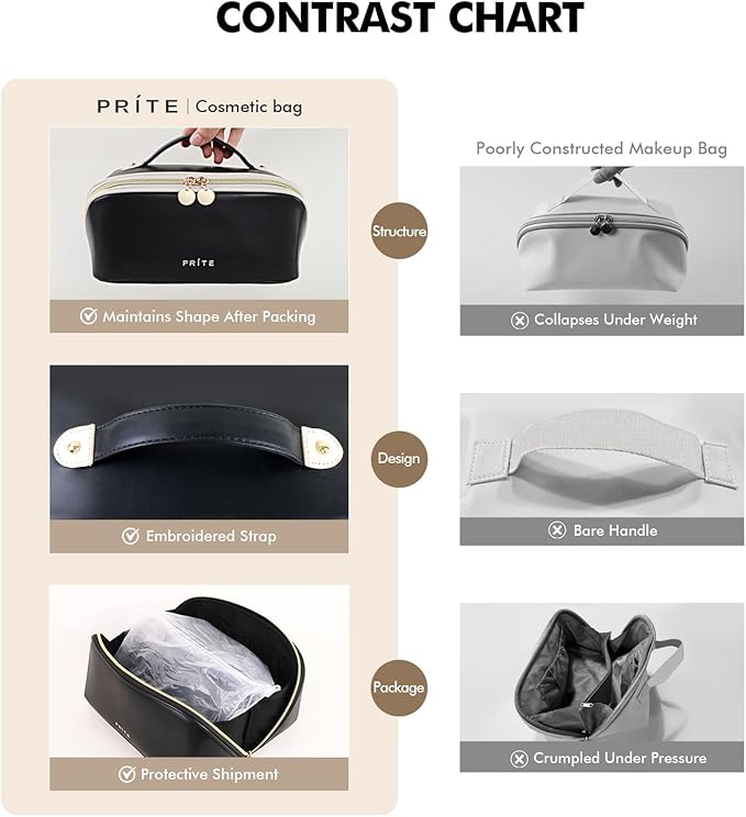 Prite Makeup Bag Travel Toiletry Bag Open Flat Cosmetic Organizer for Women