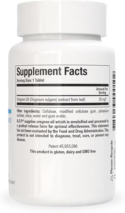 BIOTICS RESEARCH A.D.P. Emulsified Oil of Oregano Tablets for GI Health -Sustained Release for High Absorption Contains Carvacrol, Wild Oregano Oil 50mg/S - Patented Formula -Non GMO –120 Tablets