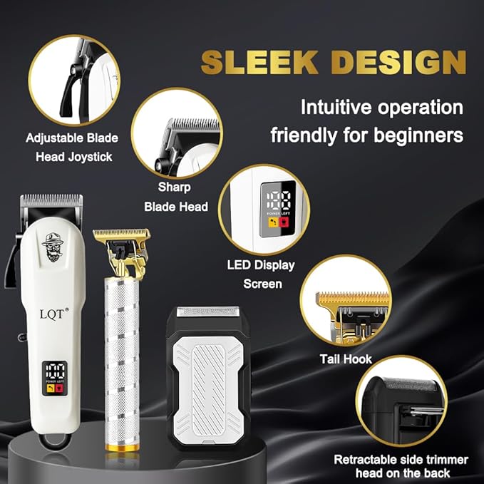 LQT Clippers and Trimmers Set for Men Cordless Professional Hair & Beard Trimmer with Adjustable Lever and Large Battery Capacity, Electric Razor for Men, Ideal for Home Barber Shops