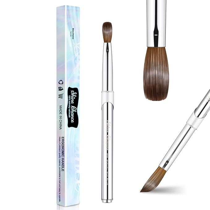 Shine Chance Acrylic Nail Art Brush Size 8, 100% Pure Kolinsky Hair Oval Nail Brush for Acrylic Application, Professional Nail Extension Manicure Tool Striping Nail Drawing Pen for DIY Home Salon