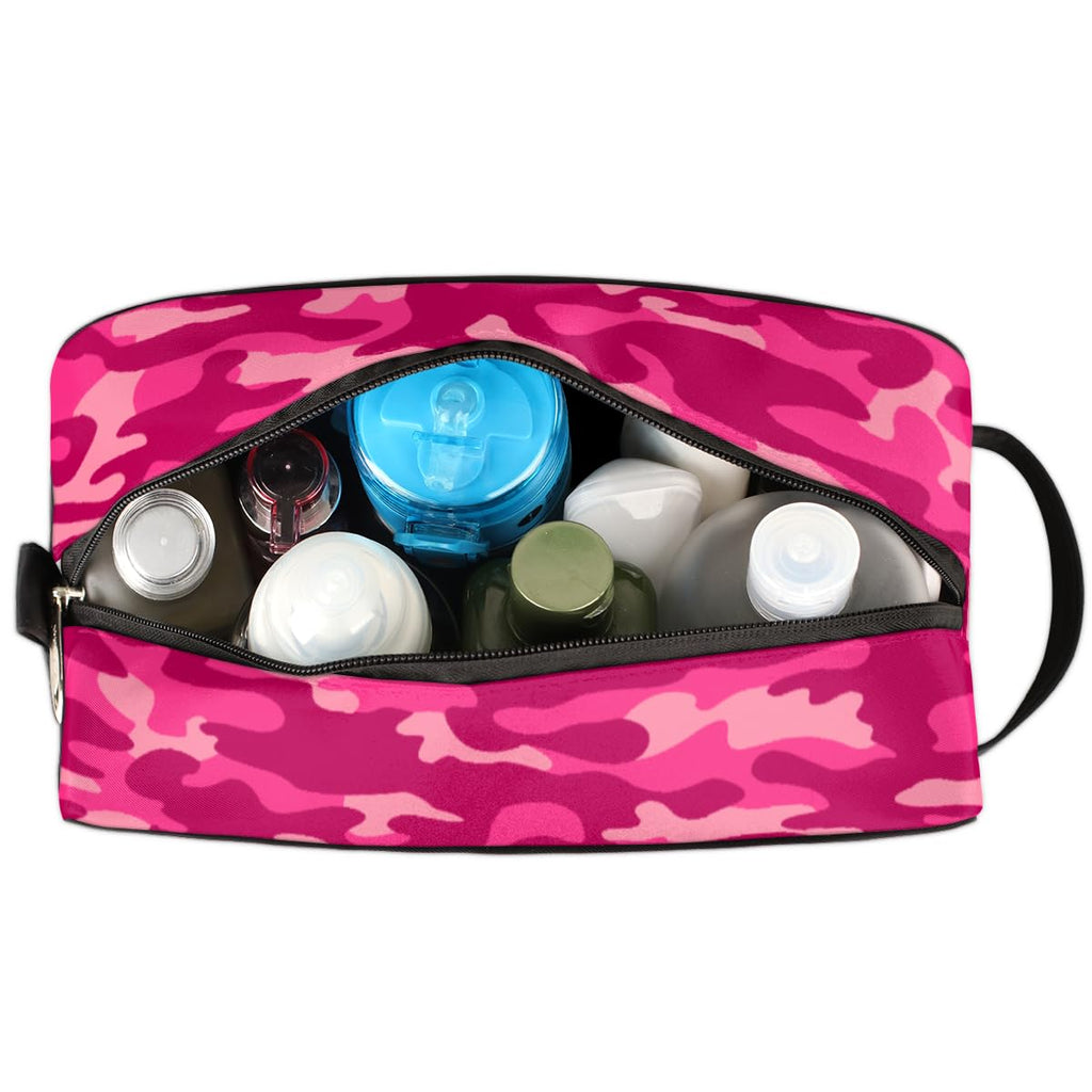 Pink Camo Camouflage Pattern Travel Toiletry Bag for Women Men Lightweight Cosmetic Makeup Bag Organizer Waterproof Shaving Bag Dopp Kit with Large Capacity for Toiletries and Shaving Accessories