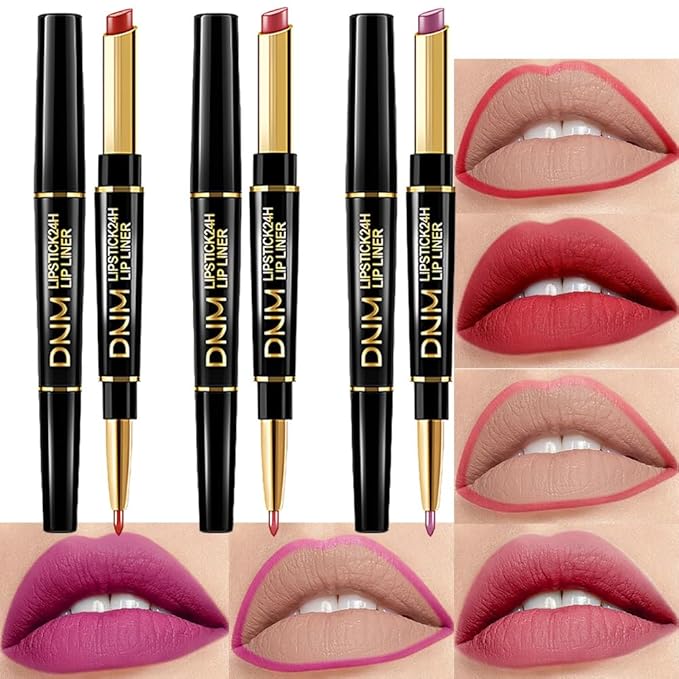 BINGBRUSH 3Pcs Matte Lipstick Set for Women, Double Ended Lipstick with Lip Liner, Nude Brown Beige Lip Color Kit, Waterproof Long Lasting Non Transfer Velvet Finish Lip Makeup Gift Set