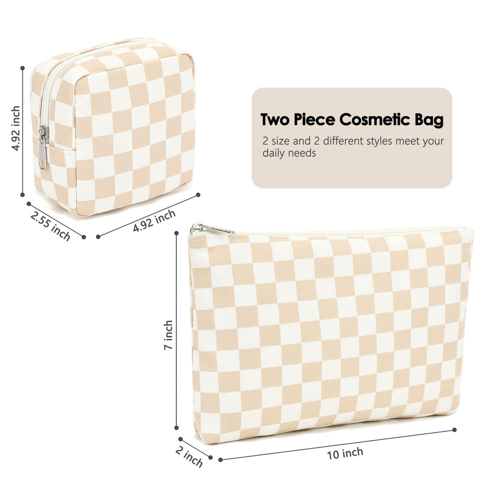 Fammart Checkered Makeup Bag, Travel Cosmetic Bag Organizer Toiletry Bag Make Up Bags with Zipper & Compartments for Women Girls, 2PCS