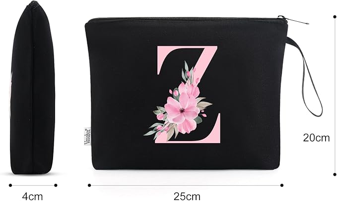 Vavabox A-Z Personalized Makeup Bag, Birthday Gifts for Women Mom, Gifts for Best Friend, Bride Bridesmaid Cosmetic bag (Z, 02-Black)