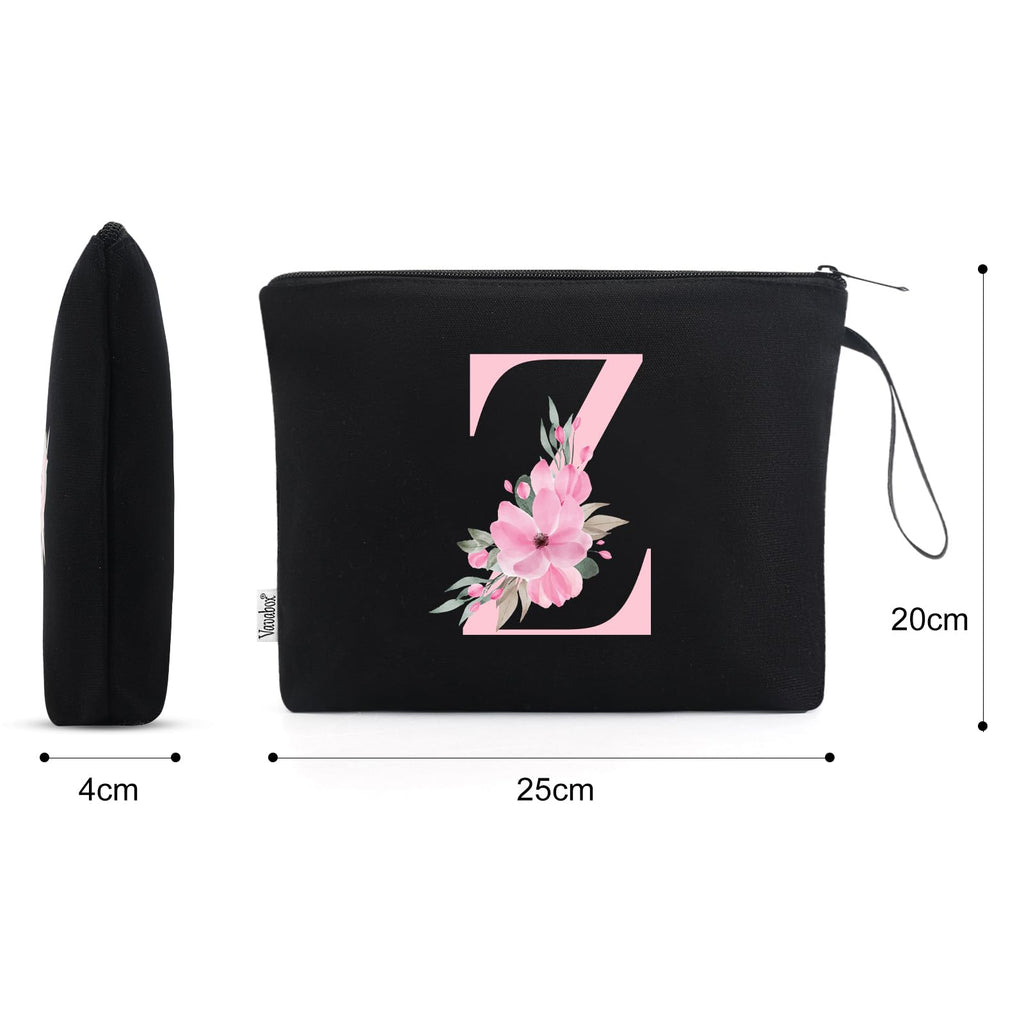 Vavabox A-Z Personalized Makeup Bag, Birthday Gifts for Women Mom, Gifts for Best Friend, Bride Bridesmaid Cosmetic bag (Z, 02-Black)