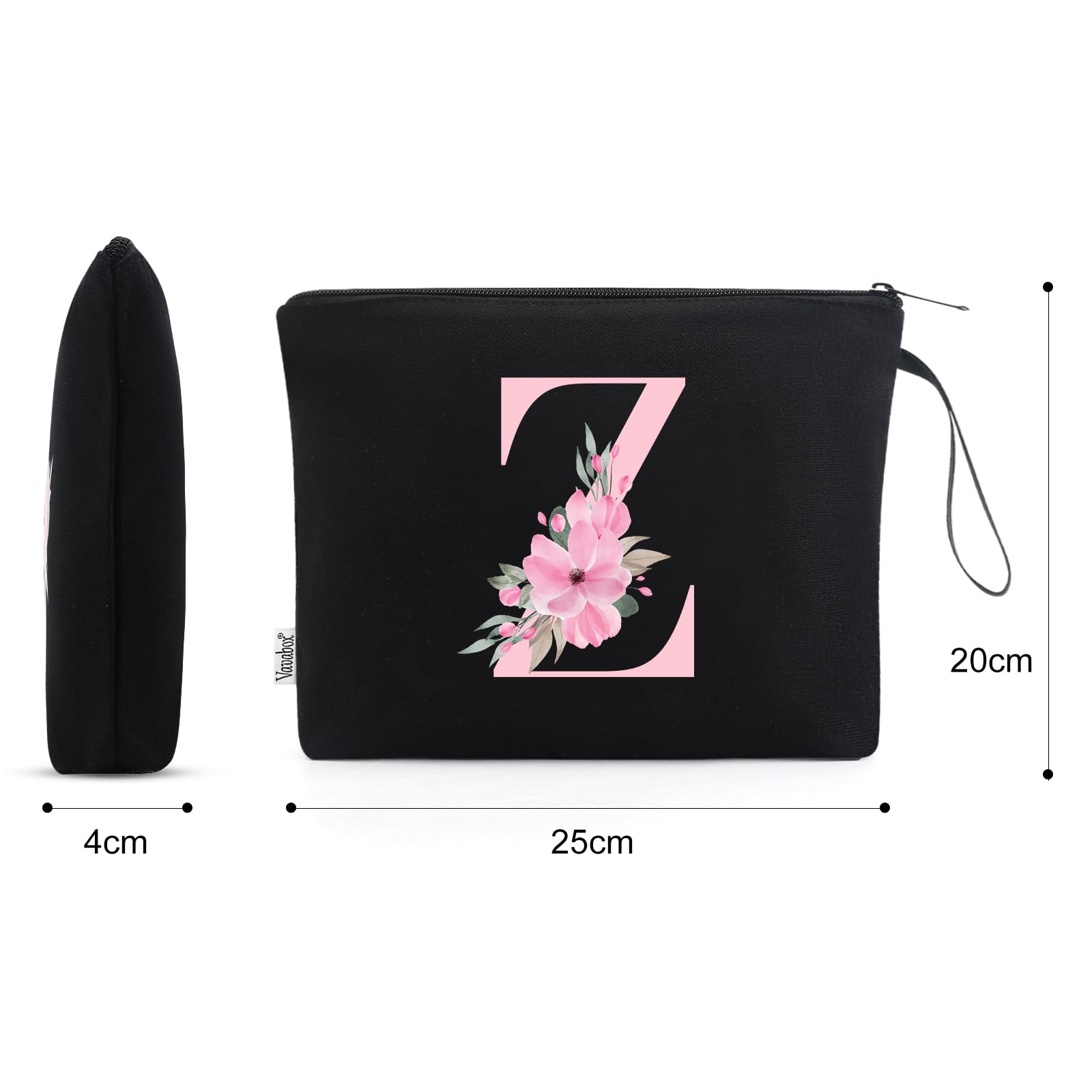 Vavabox A-Z Personalized Makeup Bag, Birthday Gifts for Women Mom, Gifts for Best Friend, Bride Bridesmaid Cosmetic bag (Z, 02-Black)