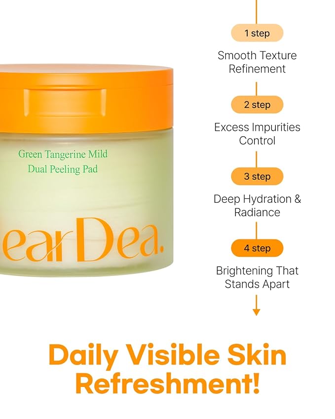 ClearDea Green Tangerine Dual Peeling Pad – Korean Exfoliating Toner Pads with 4HA Complex, Jeju Citrus Vinegar, Oil Control, Dual-Sided Texture, Hydrating & Smoothing, 50 Pads