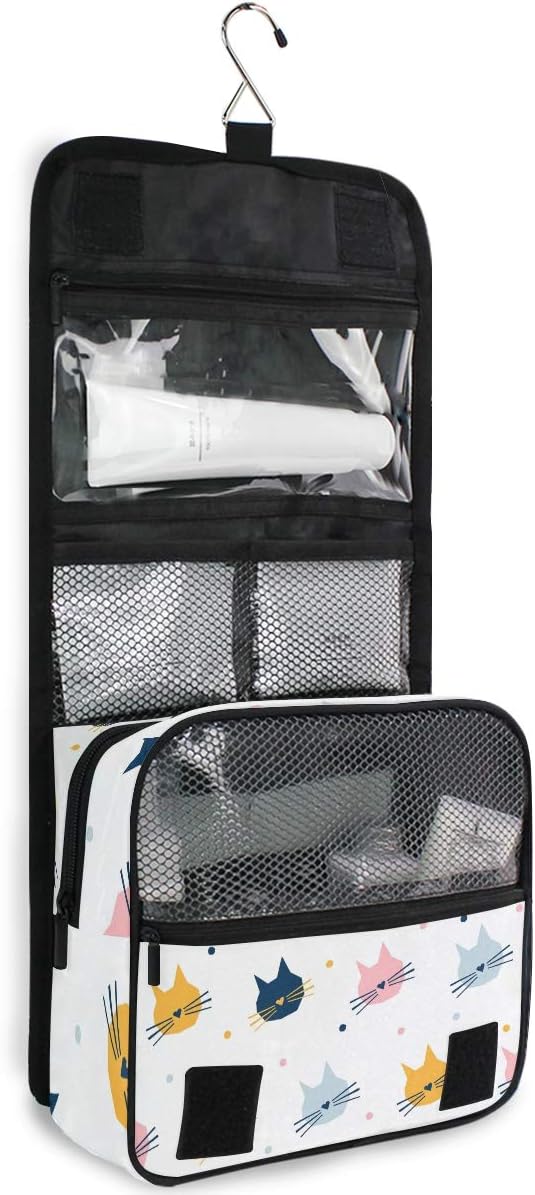 senya Hanging Travel Toiletry Bag Kit Makeup Case Cosmetics Organizer for Men Women (Childish Cat Graphic Cover)…